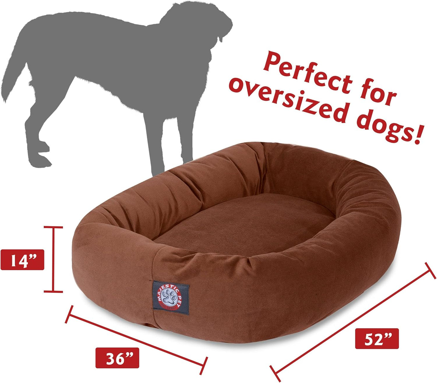 Majestic Pet 52 Inch Suede Shredded Memory Foam Mix Calming Extra Large Dog Bed Washable 52 x 35 x 11 (Inch) - Cozy Soft Round Donut Dog Bed with Spine for Head Support - Pet Bed Rust