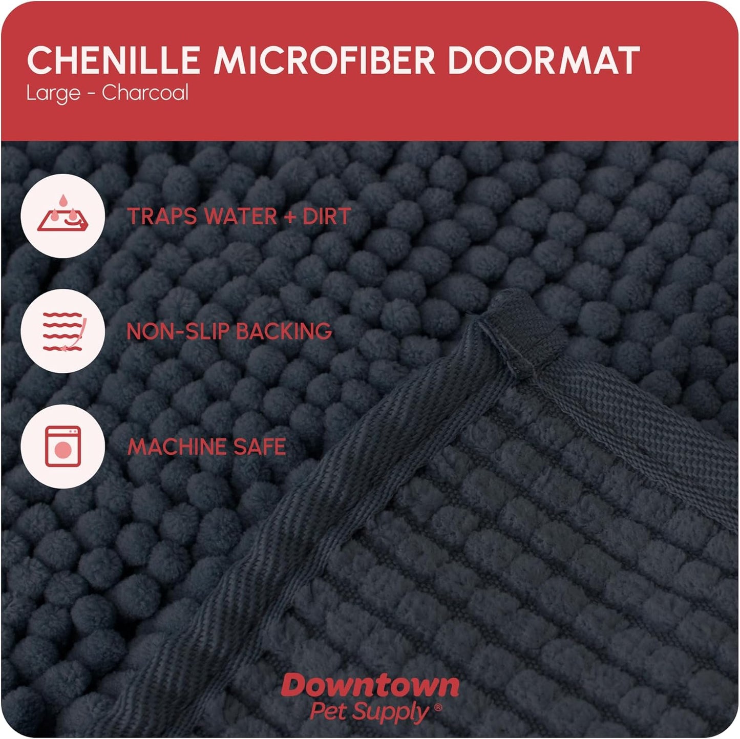 My Doggy Place Microfiber Dog Mat for Muddy Paws, 36" x 26" Charcoal - Absorbent and Quick-Drying Dog Paw Cleaning Mat, Washer and Dryer Safe - Non-Slip Rubber Backed Dog Floor Mat, Large