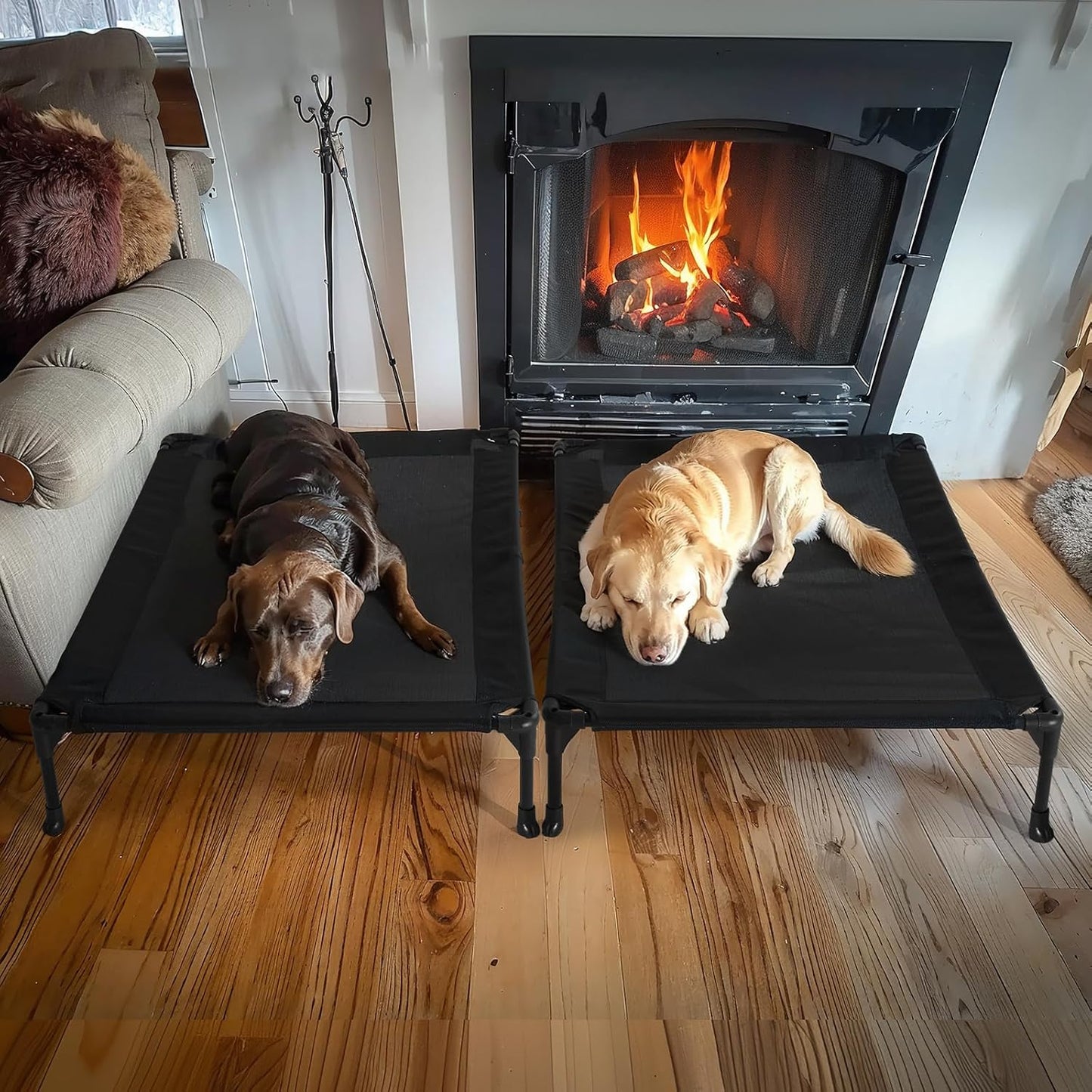 Veehoo Portable Raised Dog Cot, Cooling Elevated Pet Bed with Washable & Breathable Mesh, No-Slip Feet, Durable Dog Cot for Large Dogs, 42" x 30", Black