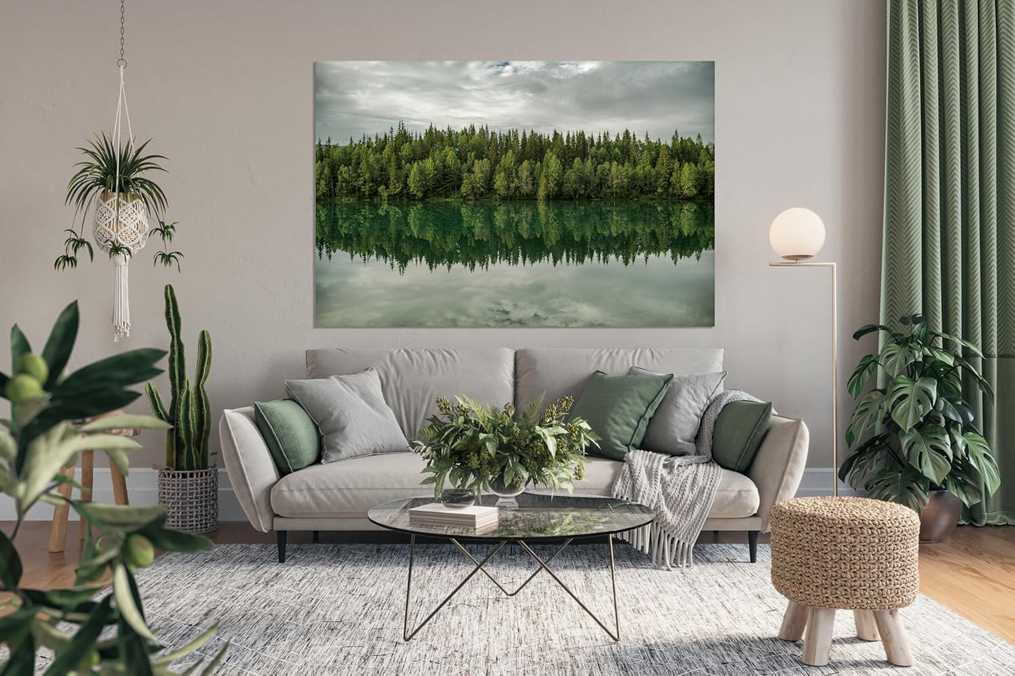 Nature Wall Art Prints - Ocean Forest Mountain Lake Canvas Landscapes - Small to Extra Large Living Room Bedroom Kitchen Bathroom Décor (Forest Reflection, 35L" x 53W")