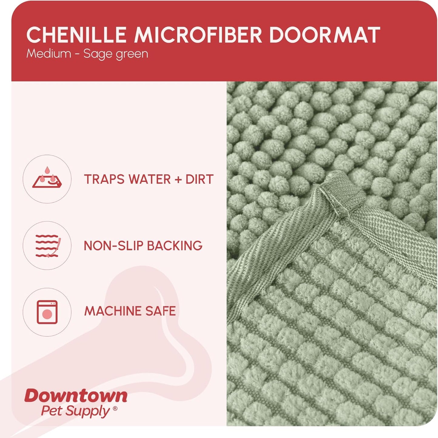 My Doggy Place Microfiber Dog Mat for Muddy Paws, 31" x 20" Sage - Absorbent and Quick-Drying Dog Paw Cleaning Mat, Washer and Dryer Safe - Non-Slip Rubber Backed Dog Floor Mat, Medium