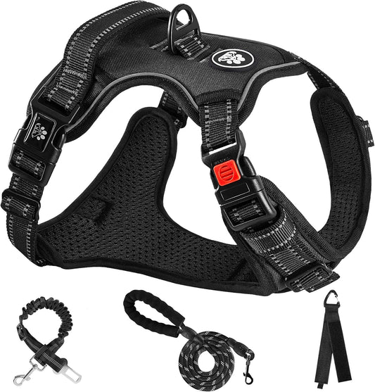 NESTROAD No Pull Dog Harness,Adjustable Oxford Dog Vest Harness with Leash,Reflective No-Choke Pet Harness with Easy Control Soft Handle for Large Dogs(X-Large,Black)
