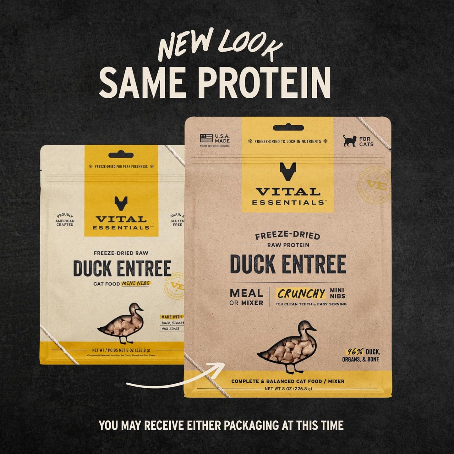 Vital Essentials Freeze-Dried Raw Duck Meal or Mixer Cat Food Crunchy Nibs, 8 oz