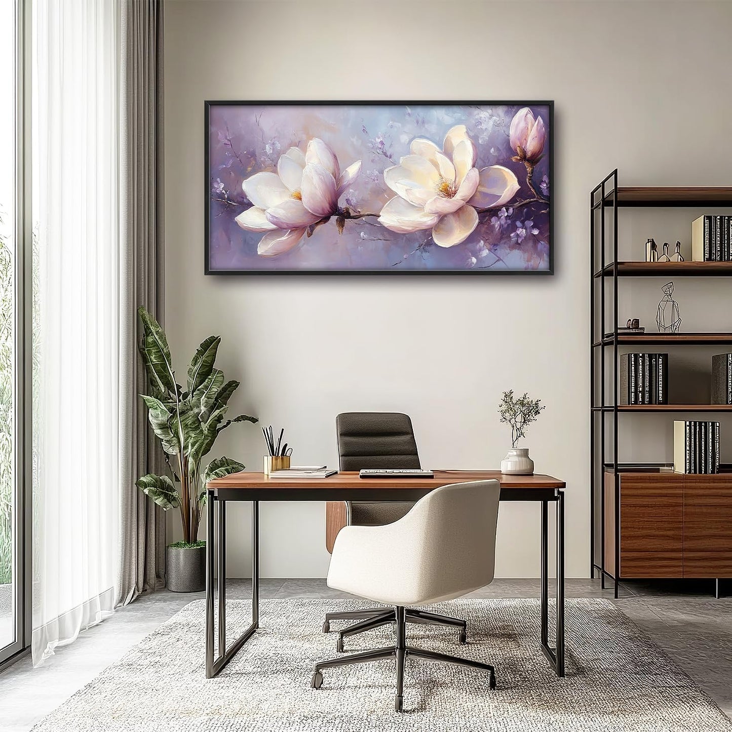 Large Floral Landscape Wall Art for Living Room, Purple Flower Canvas Oversized Wall Decor, Aesthetics Framed Pictures Painting Print Artwork for Bedroom Office 60L" x 30W"