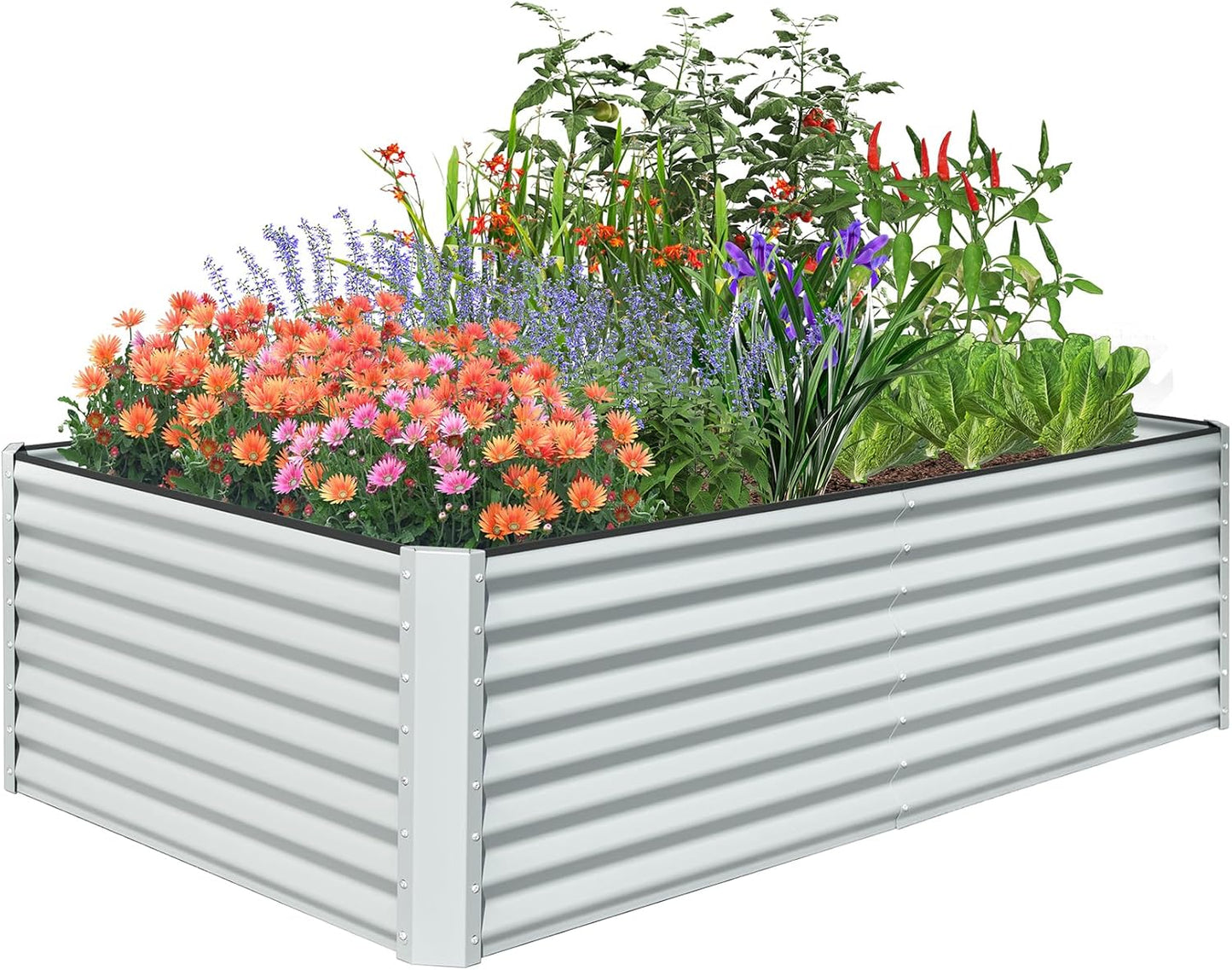 Domi Raised Garden Beds Outdoor, 8x4x2ft Thickening Tall Metal Rectangular Deep Root Box Planter for Vegetables, Flowers, Herbs, and Succulents 2" Deep w/ 456 Gallon Capacity - Silvery