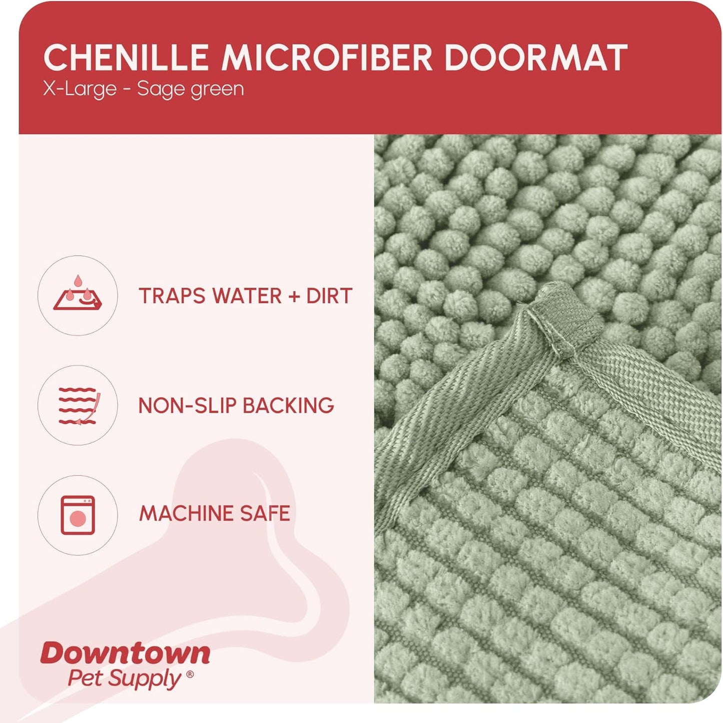 My Doggy Place Microfiber Dog Mat for Muddy Paws, 60" x 36" Sage - Non-Slip, Absorbent and Quick-Drying Dog Paw Cleaning Mat, Washer and Dryer Safe - X-Large/Runner