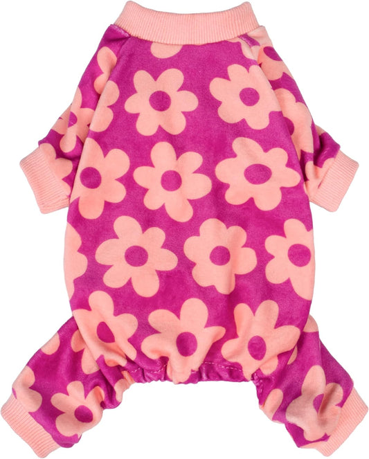 Fitwarm Flower Fleece Dog Pajamas, Warm Winter Dog Clothes for Small Dogs Girl, Cozy Pet Onesie with Feet, Pink, Small