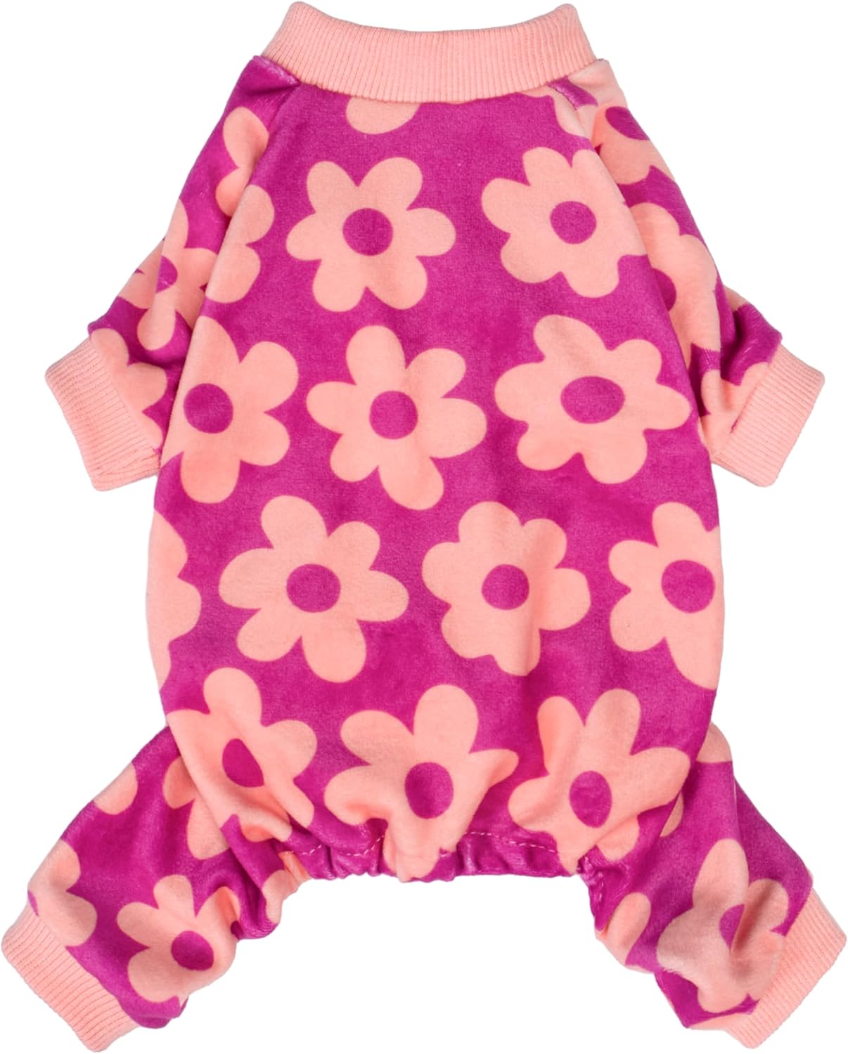 Fitwarm Flower Fleece Dog Pajamas, Warm Winter Dog Clothes for Small Dogs Girl, Cozy Pet Onesie with Feet, Pink, Medium
