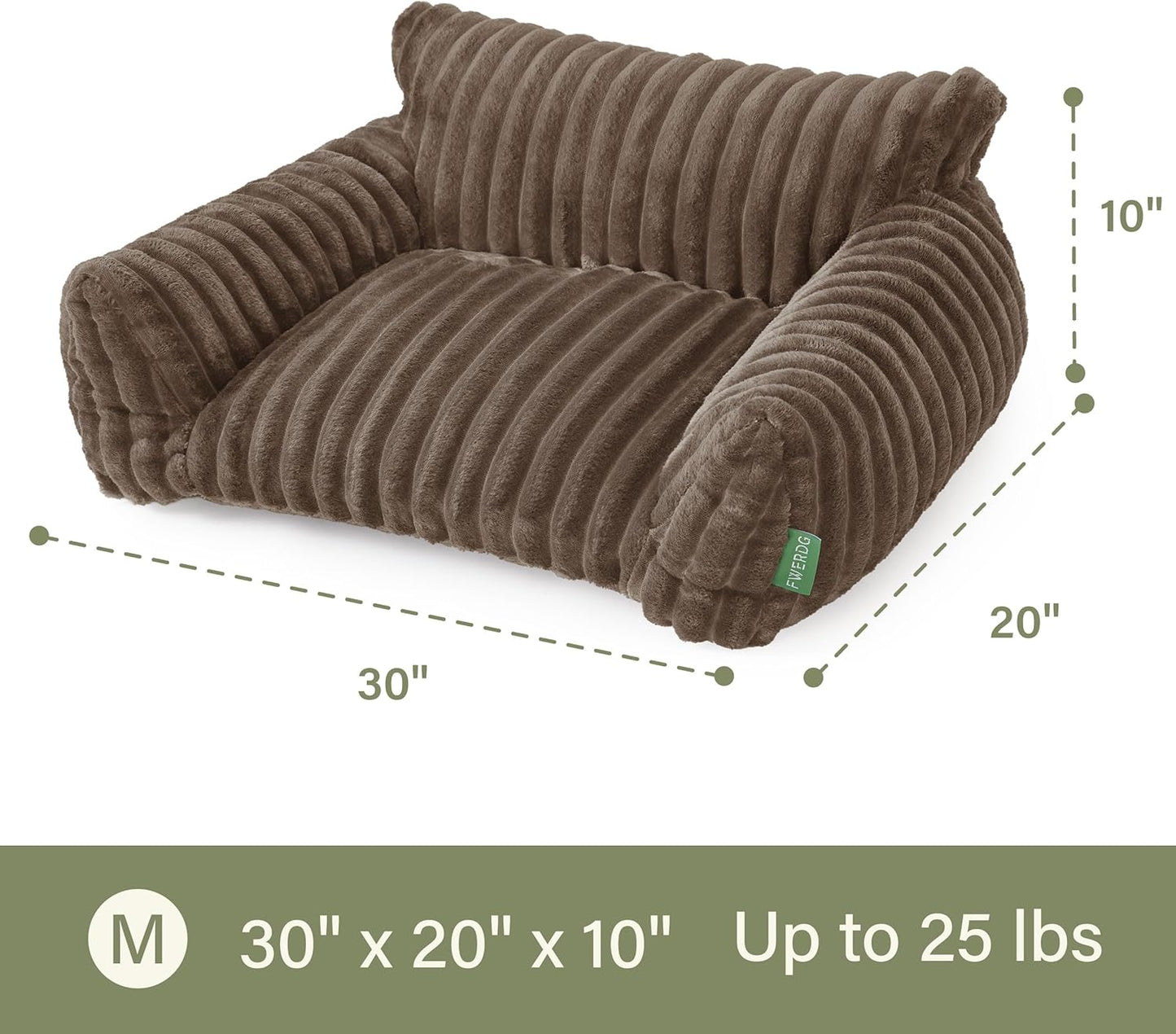 Cute Couch Bed for Pets, Supportive Cat Sofa for Indoor Cats, Medium Dog Sofa Bed for Medium Dogs, Brown, 30 inches