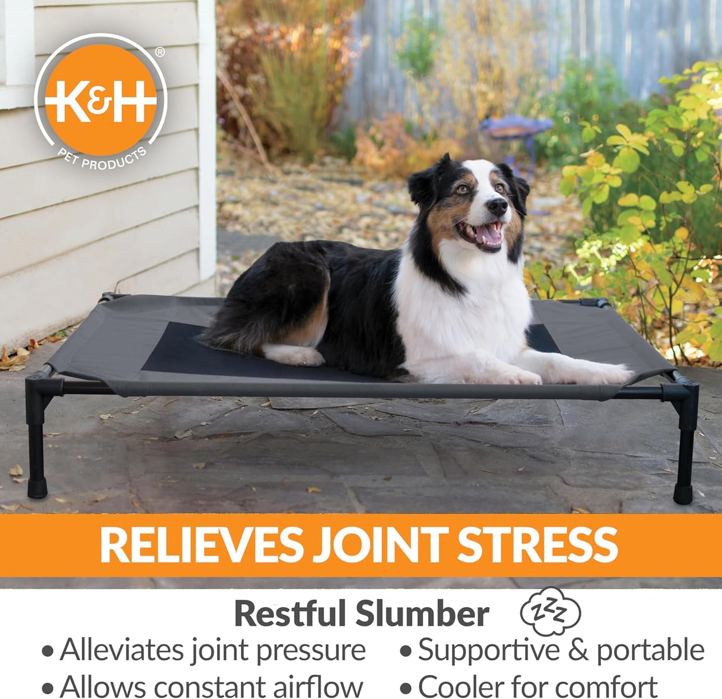 K&H Pet Products Outdoor Elevated Dog Cot, Breathable Cooling Elevated Cot Hammock Pet Bed for Large Dogs, Washable Mesh Cover, Raised Metal Frame, Collapsible, Portable - Large 42 X 30in Charcoal