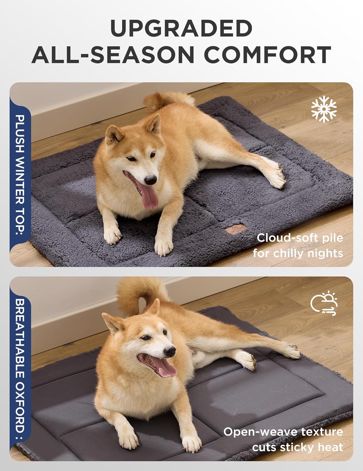 Joydeco Low Profile Dog Crate Mat Reversible Bed Pad, Washable Dog Pad Mat with Ultra Soft Fleece, Compact Design Kennel Beds Mats for Extra Large Medium Small Pets, 44" x 32" Dark Gray