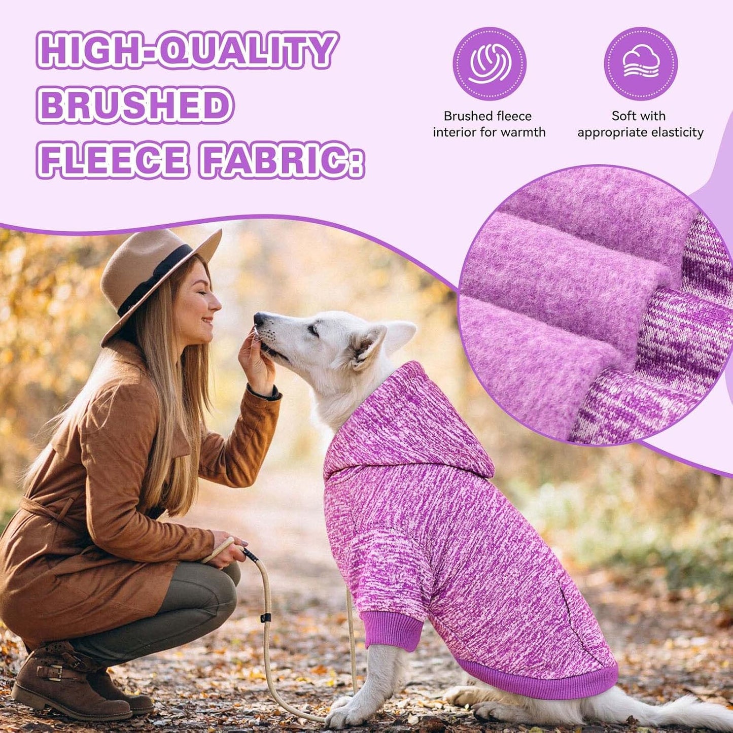 Dog Sweaters for Small Dogs Hoodie Fleece Dog Sweater Soft Clothes Sweatshirt with Pocket Hoodie for Small Dogs Puppy Sweater(Purple&S)
