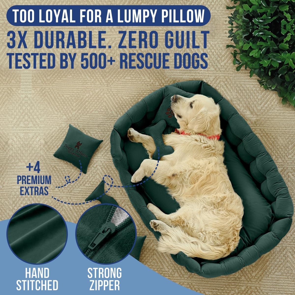 Luxury Dog Bed Chesterfield – Handcrafted Velvet Throne for Dogs | Joint Support, Calming & Temp-Regulating Comfort | Durable 5+ Years, Anti-Claw, Washable 100+ Times – XL, Green