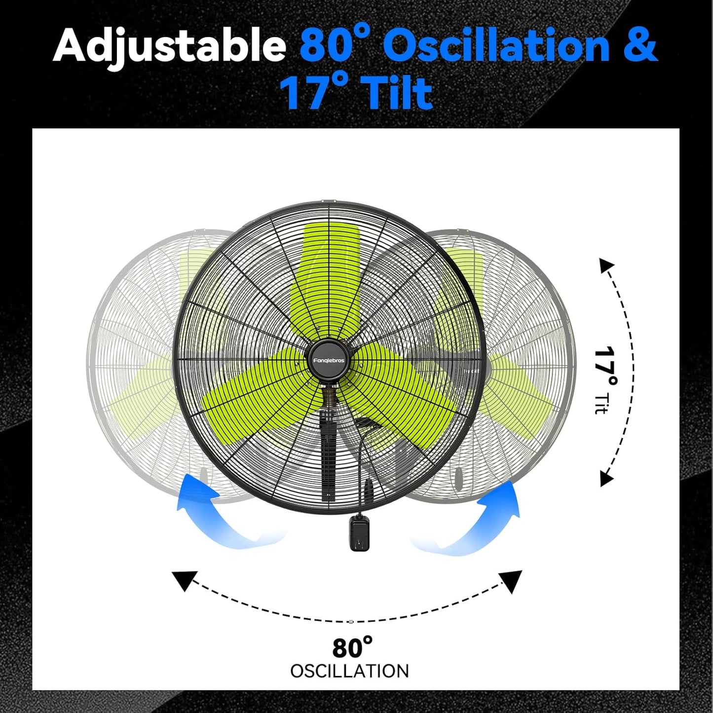 Pro 9500 CFM 24" Outdoor IP44 Waterproof Wall Mount Fan, 3-Speed Oscillating Metal Fans with Enclosure Motor, Heavy Duty Wall Fan for Patio, Warehouse, Garage, and Jobsite