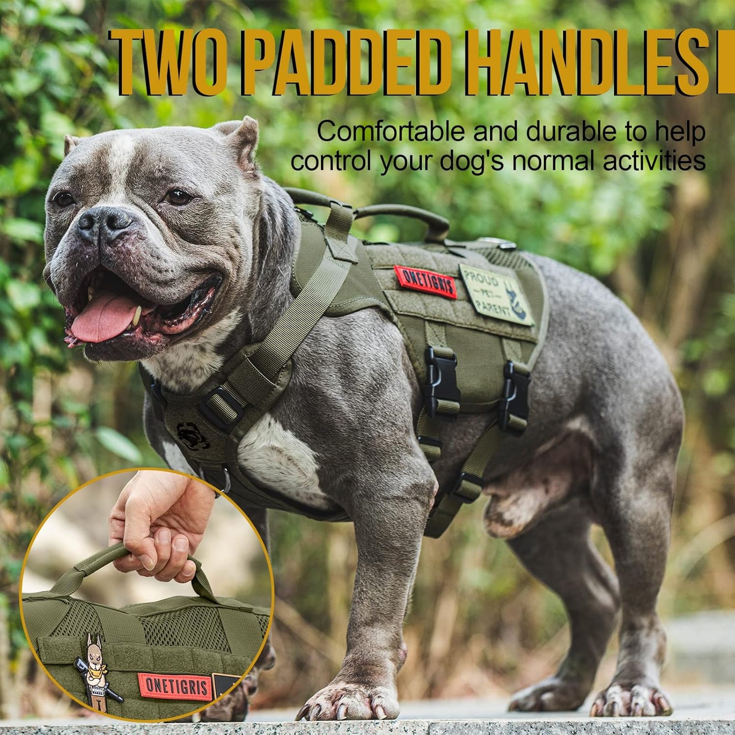 OneTigris Tactical Dog Harness for Small Dogs, No Pull Small Dog Vest Harness Breathable Military Dogs Molle Vests with Handles, Harness for Walking Hiking Training (Green, XS)