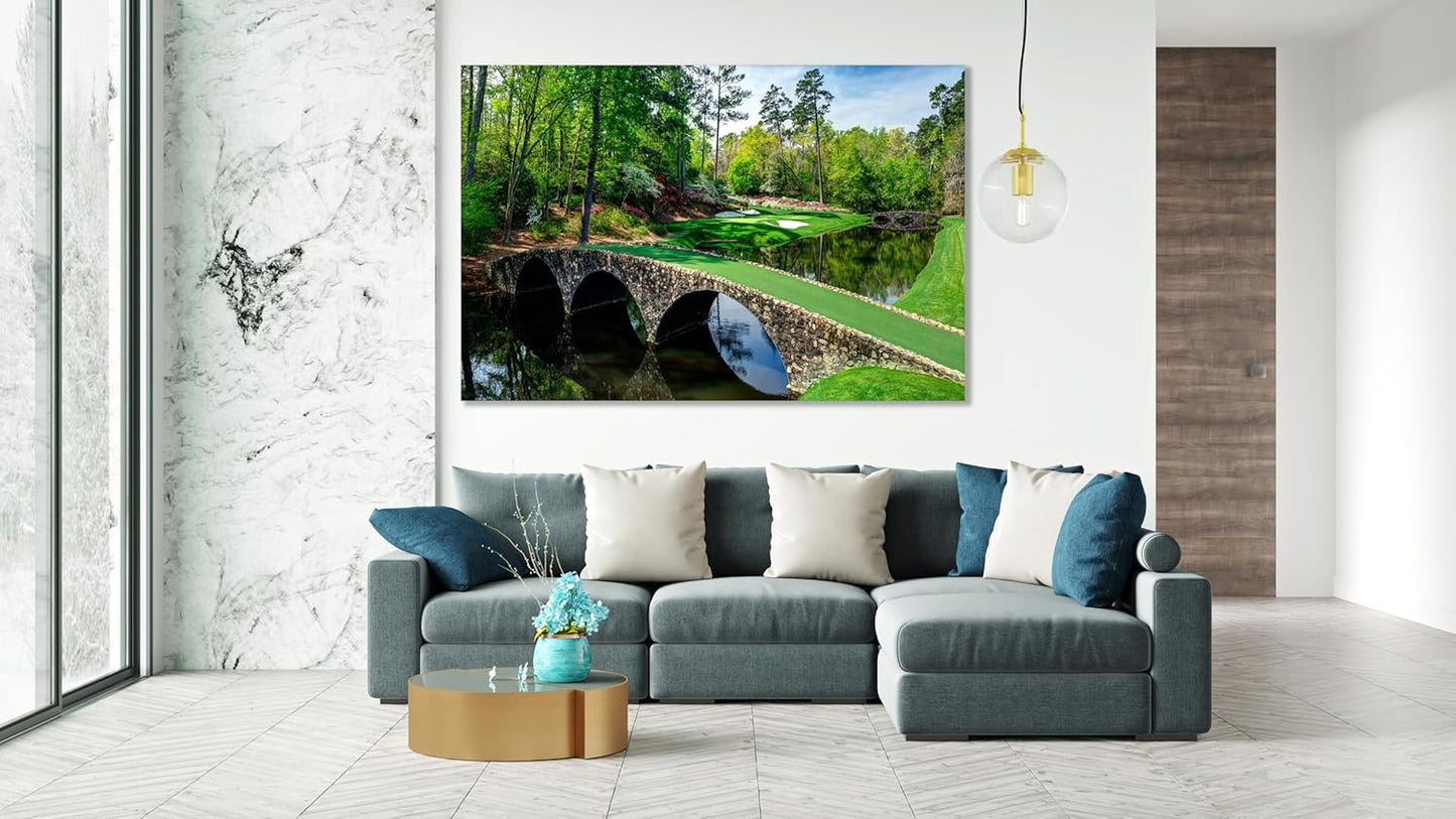 Nature Wall Art Prints - Ocean Forest Mountain Lake Canvas Landscapes - Small to Extra Large Living Room Bedroom Kitchen Bathroom Décor (Golf Course with Stone Bridge, 24L" x 36W")
