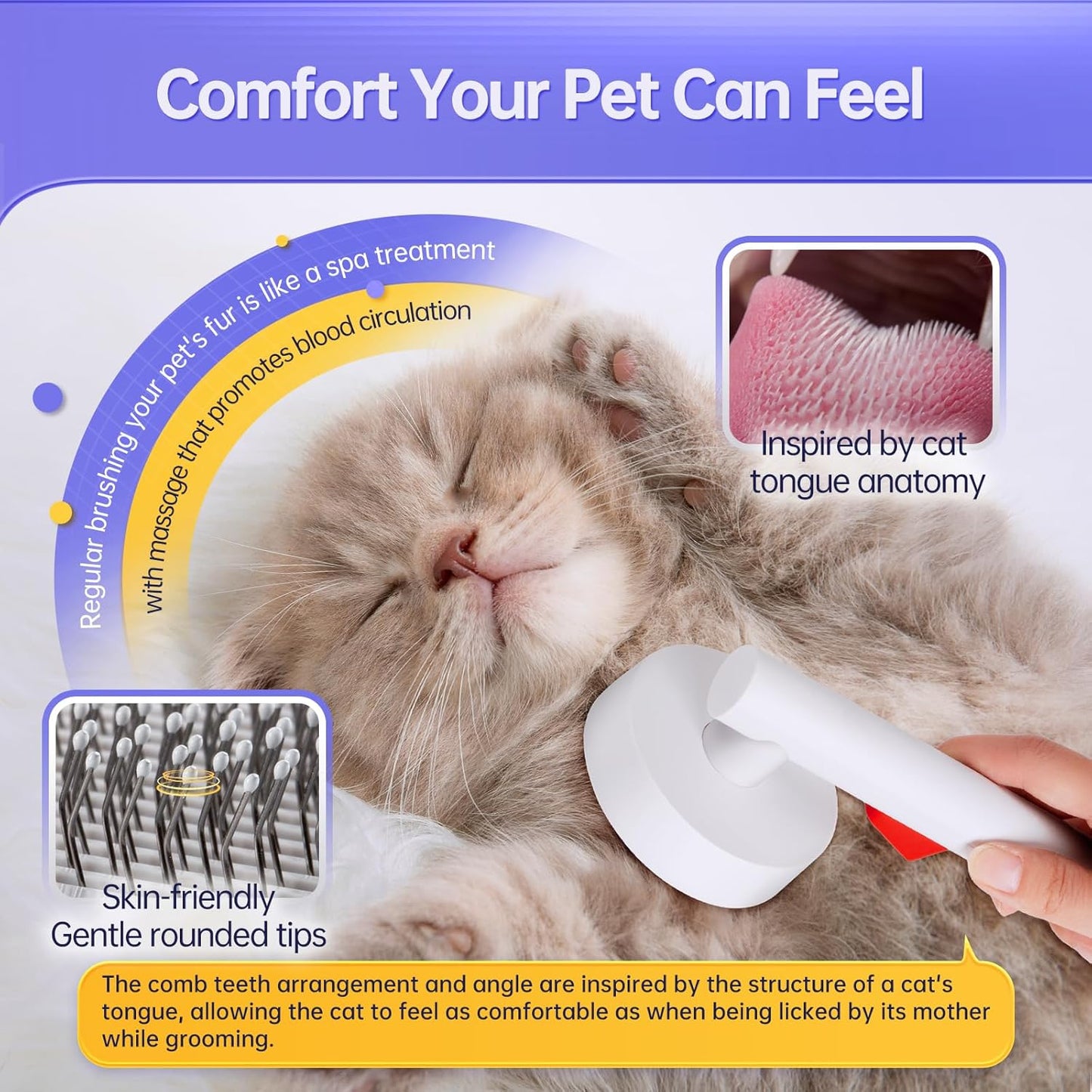 Cat Brush for Shedding with One-Click Button, Pet Comb for Indoor Cats, Suitable for Long or Short Haired Cats, Small and Medium Dogs, Grooming for Puppy Kitten Massage Removes Loose Fur