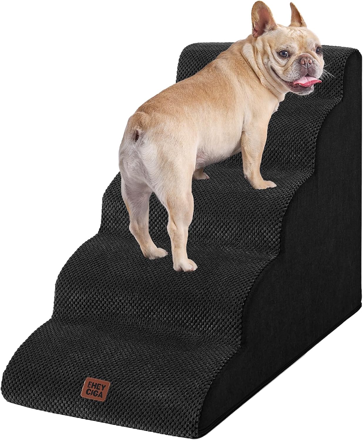 EHEYCIGA Curved Dog Stairs Ramp for High Beds 22.6" H, 5-Step Dog Steps for Small Dogs and Cats, Pet Stairs for High Bed Climbing, Non-Slip Balanced Pet Step Indoor, Black