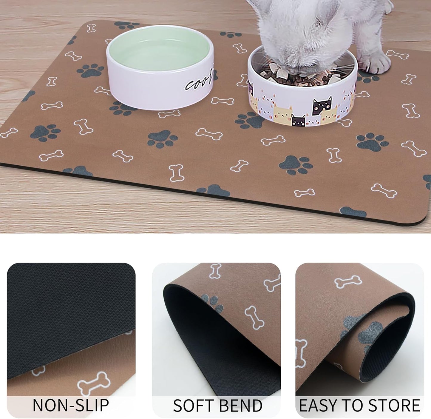 Pet Cat Dog Food Mat Non Slip Mat for Dog Water Bowl Mat Quick Dry Absorbent Cat Feeding Mat, 24 * 16.9 in, Dark Grey