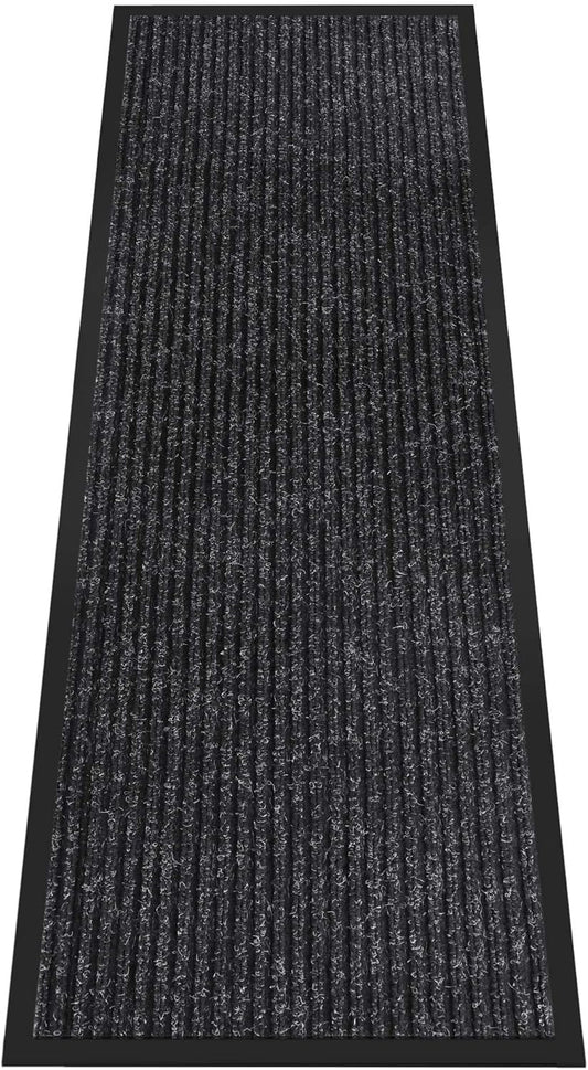 Indoor Outdoor Door Mat, 6' x 2' Doormat for Entryway, Rubber Backing Non Slip Front Door Mat Outside Entrance, Super Absorbent Commercial Floor Mat for Home Office, Black