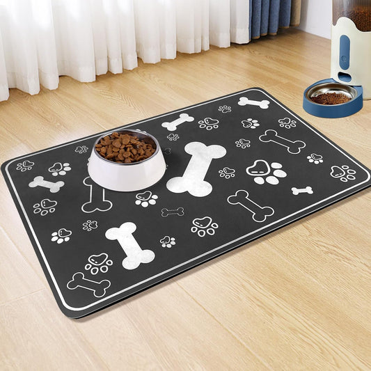 Pet Feeding Mat,Rapid Absorbent Mats for Dog Cat Food, Dog Placemat Water Bowl Mat with Rubber Backing,Messy Drinkers to Protect Floors, Pet Accessories 17"×29" Black