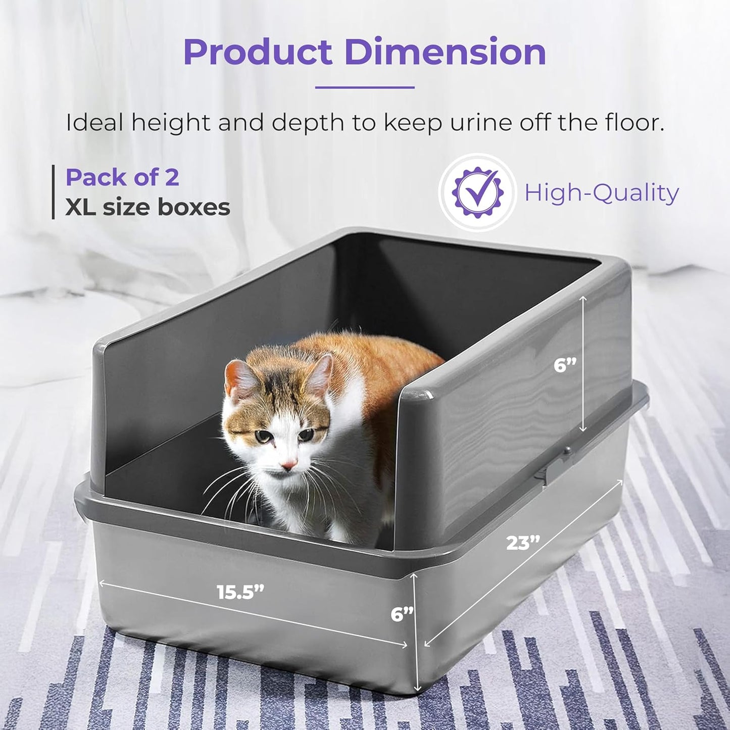 iPrimio Stainless Steel Litter Box - Cat Litter Box Enclosure with Enclosed Sides for Odor Control - Durable, Rust-Resistant Metal - Easy Clean Design, Applicable for Large Cats - 2 Pack