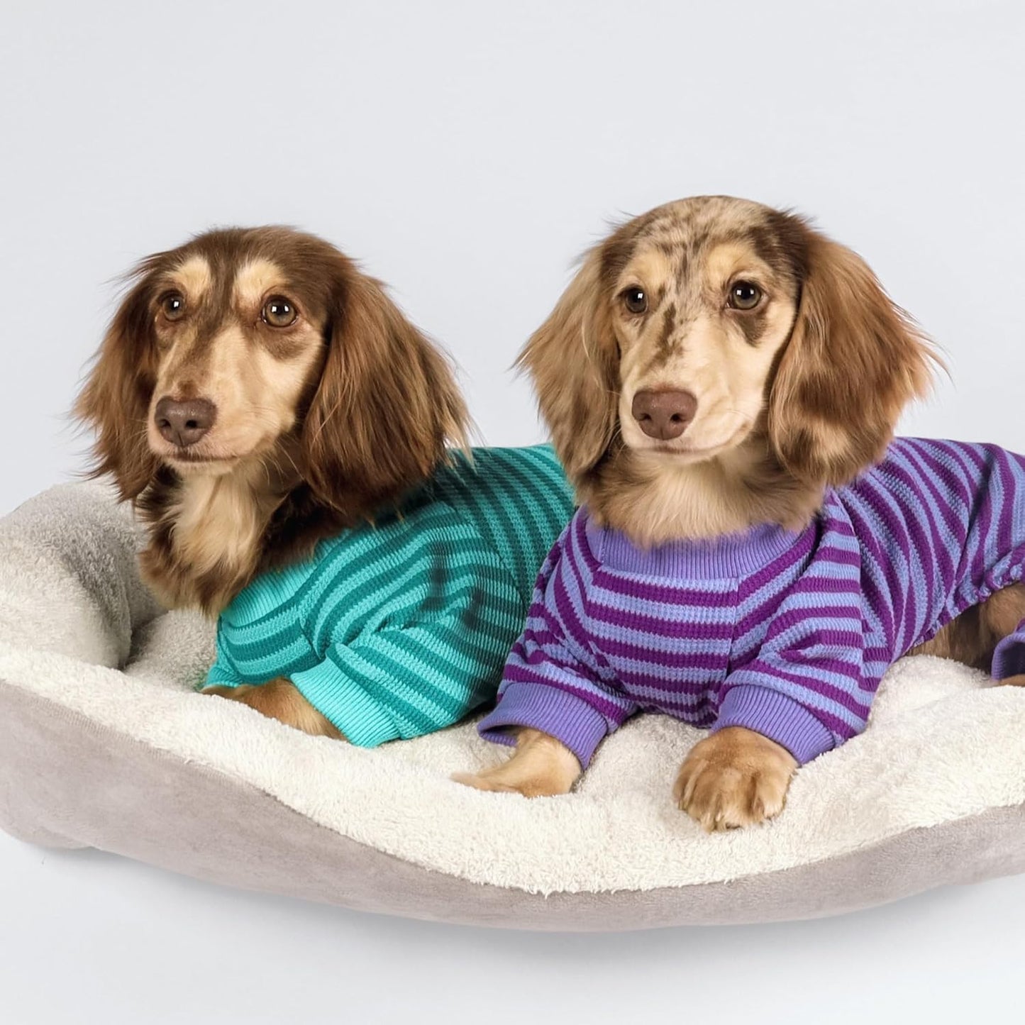 Fitwarm Green and Teal Striped Dog Pajamas, Waffle Dog Clothes for Small Dogs Girl Boy, Puppy Onesie with Feet, Pet Cat Outfit, XXL