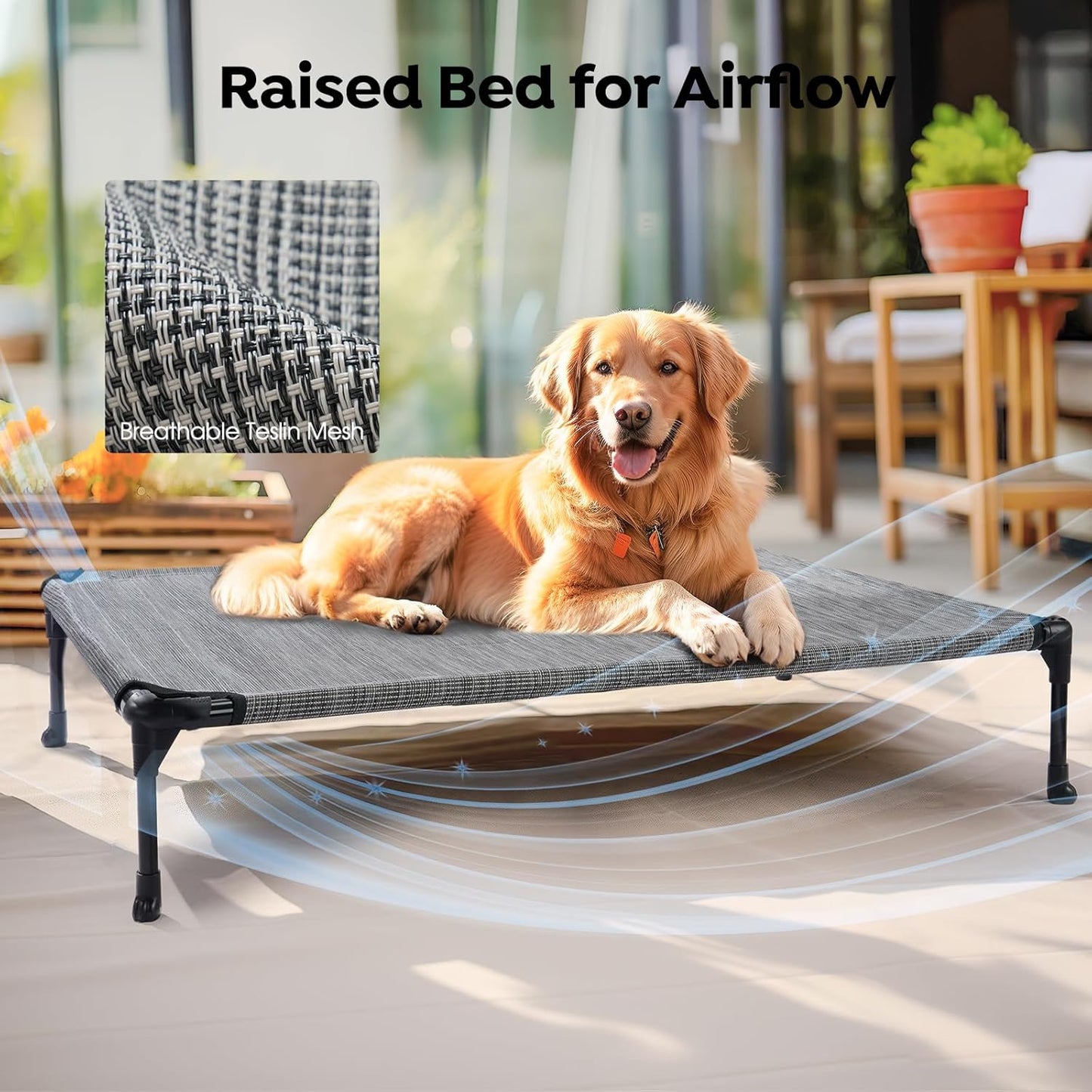 Veehoo 2-Pack Raised Dog Beds - Cooling Portable Pet Cot with No-Slip Feet, Breathable Mesh, Size 42" x 30", Black Silver, CWC1803-L
