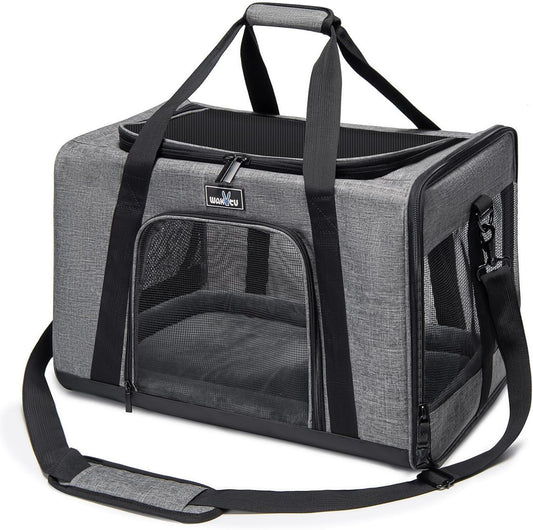 Pet Carrier for Small Cats Dogs, Dog Carrier Travel Bag with Adequate Ventilation, 5 Mesh Windows, 3 Entrance, Locking Safety Zippers, Padded Shoulder and Carrying Strap, Medium