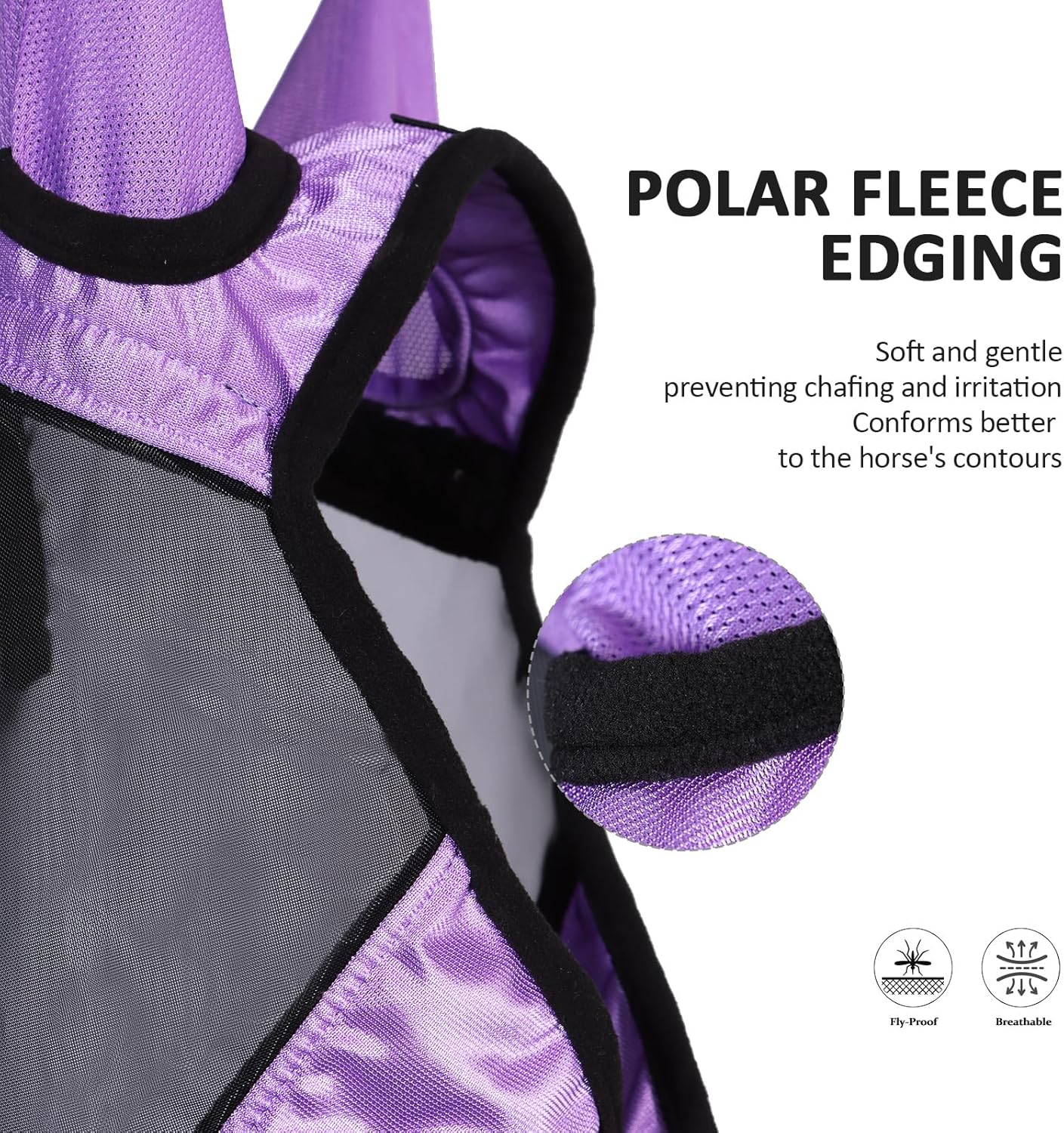 Harrison Howard Pro Luminous Horse Half Face Fly Mask Large Eye Space with Ears UV Protection for Horse Gentle Lavendar S