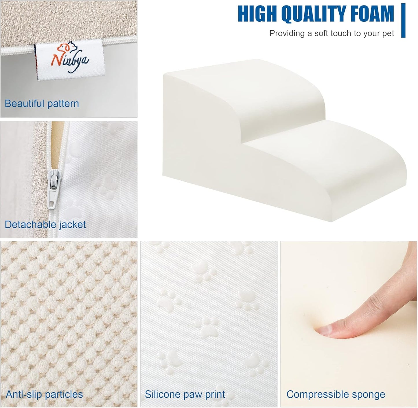 Dog Stairs for Small Dogs - High Density Foam Pet Steps, Extra Wide Dog Ramp with Non-Slip Bottom for High Beds, Couch and Sofa, Best for Dogs Injured, Older Doggy Cats