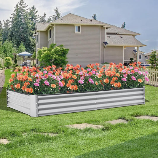 Domi Galvanized Raised Garden Bed, 6x3x1Ft Thickening Metal Planter Box for Vegetables Bottomless for Backyard Outdoor, 1" Deep w/ 128 Gallon Capacity - Silvery