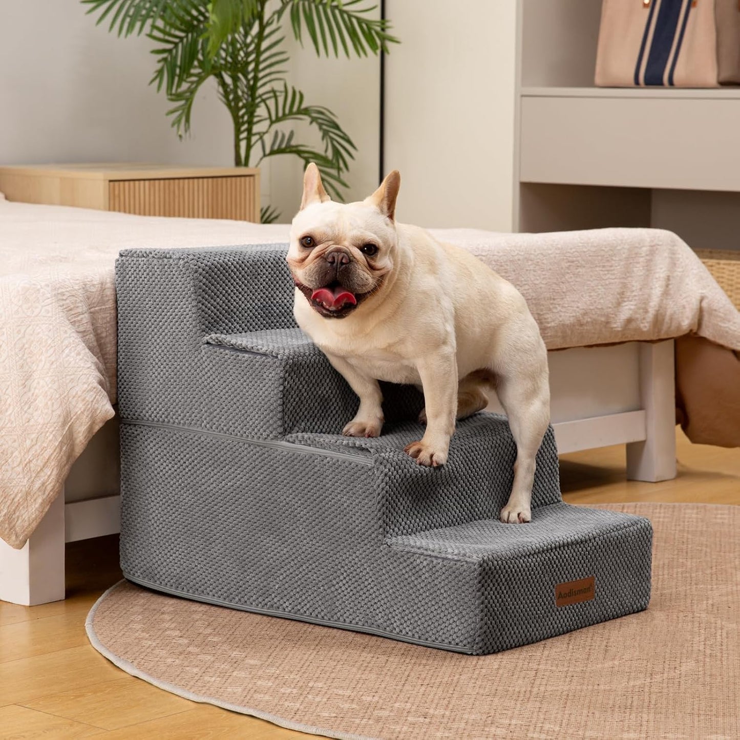 Dog Stairs for Bed 18.5" H, 4-Step Dog Steps for Small Dogs and Cats, Indoor Non-Slip Balanced Pet Stairs are Suitable for Puppy, Older Cat,Gery
