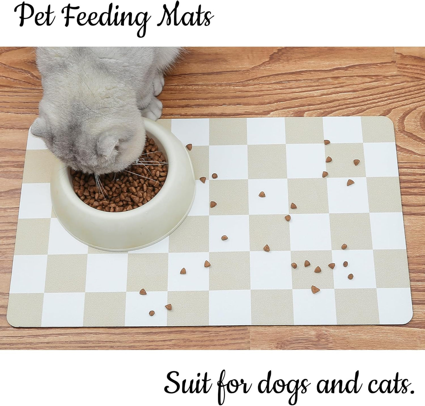 Ralxion Checkered Dog Feeding Mat, Absorbent Mats for Dog Food and Water Bowl, Dispenser, Retro Aesthetic Khaki Beige Checkerboard Pet Placemat for Dogs, Cats, Puppy Accessories, 12" X 19”