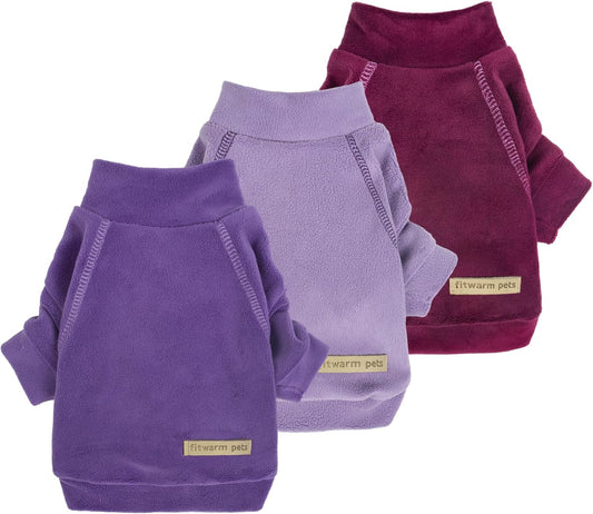 Fitwarm 3 Pack Classic Fleece Dog Sweater, Turtleneck Dog Sweatshirt, Dog Winter Clothes for Small Dogs Boy Girl, Pet Pullover Jumper, Cat Apparel, Purple, MediumPurple, Dark Red, XS