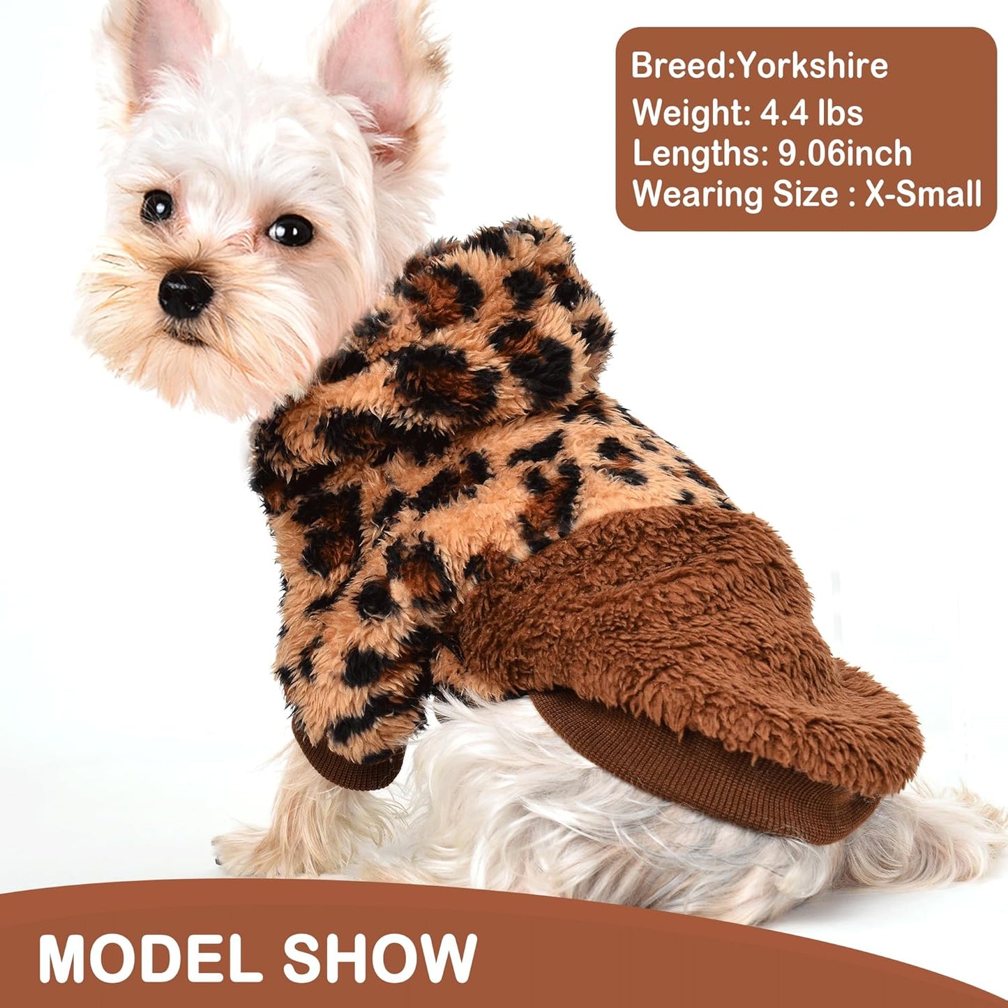 Yikeyo Leopard Dog Clothes Lightweight Fluffy Puppy Hoodie Pet Sweatshirt Doggie Hooded Outfits Cat Apparel (Large, Leopard)