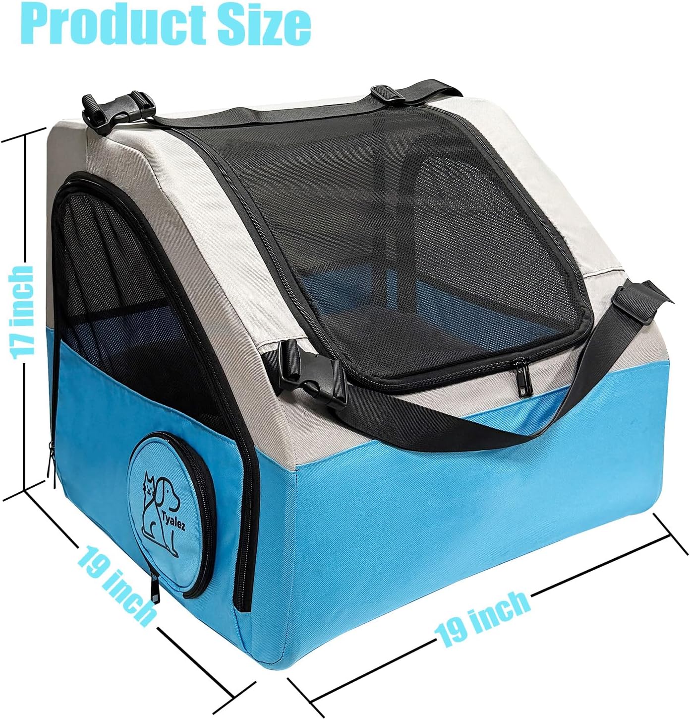 Small Portable Pet Crate for Car Travel, 19"x19"x17" Foldable Dog & Cat Carrier with Secures Seatbelt & Headrest Strap, Oxford Soft-Sided Pet Kennel with Removable Bed for Small Pets