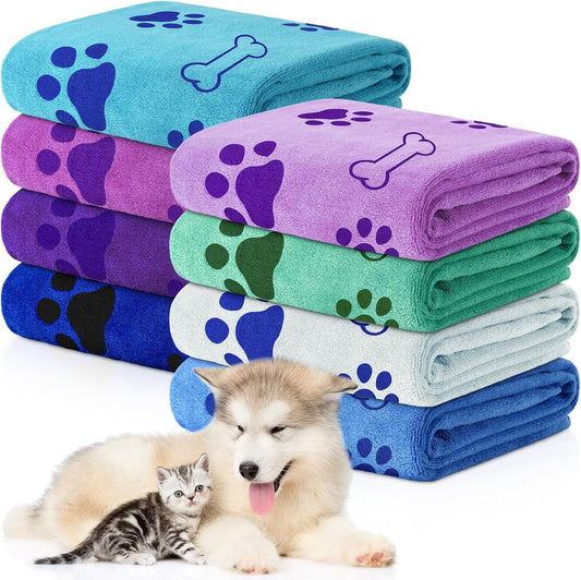 Chumia 8 Pcs Dog Towels for Drying Dogs Cats Pet Towels Bulk Puppy Microfiber Quick Drying Paw Bath Bathing Supplies Absorbent for Medium Pets(Classic Color,40 x 24 Inch)