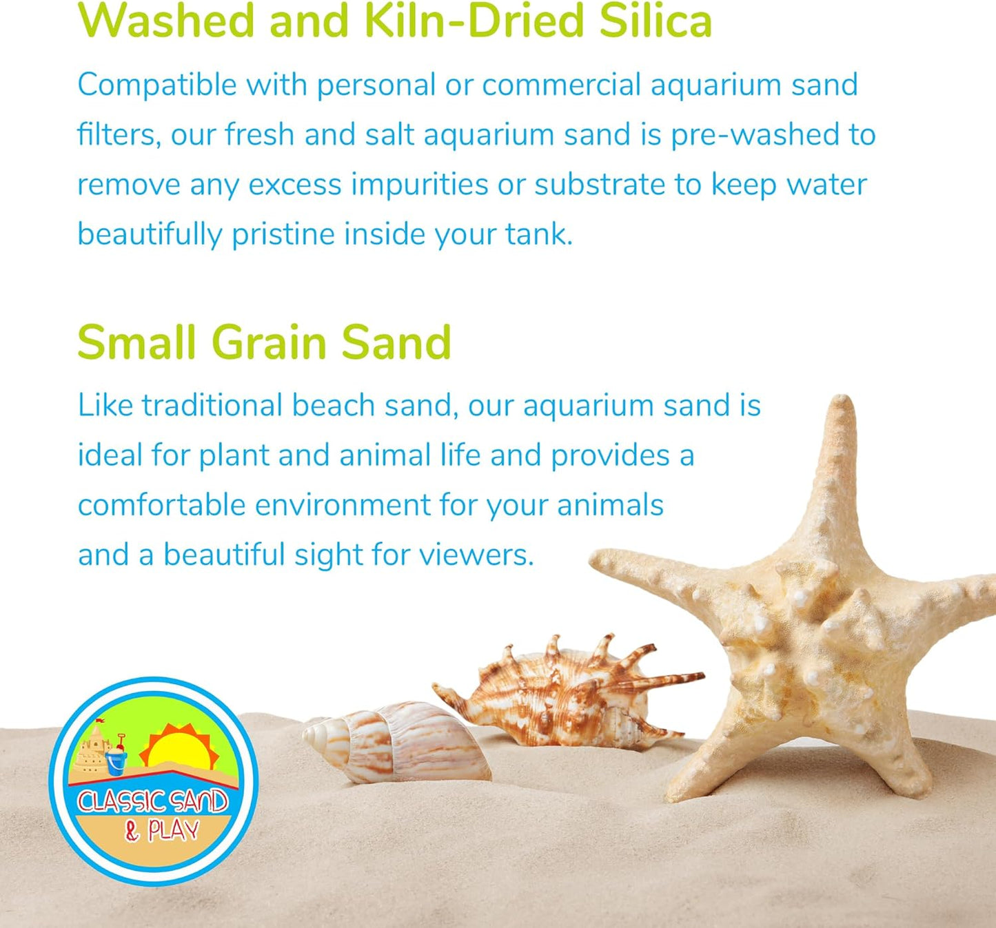 CLASSIC SAND & PLAY Natural Aquarium Sand for Freshwater and Saltwater Tanks, 40 lb. Bag, Improves Filter Life and Filtration Process, Pre-Washed Fine Sand, Yellow