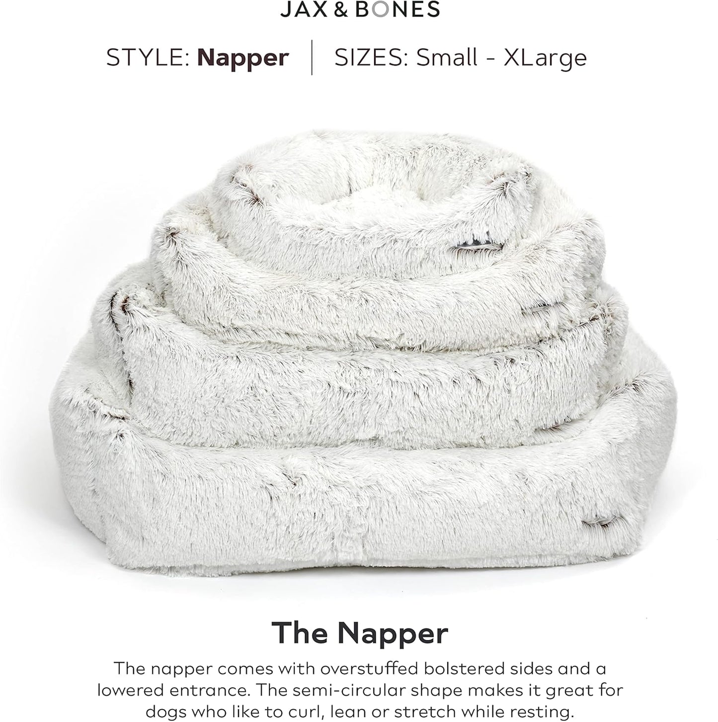 Jax & Bones Dog Napper - Machine Washable Shag Bed for Dogs - Extra Heavy Duty Bolstered Sides - Small White Dog Mat | 24 x 21 Inches