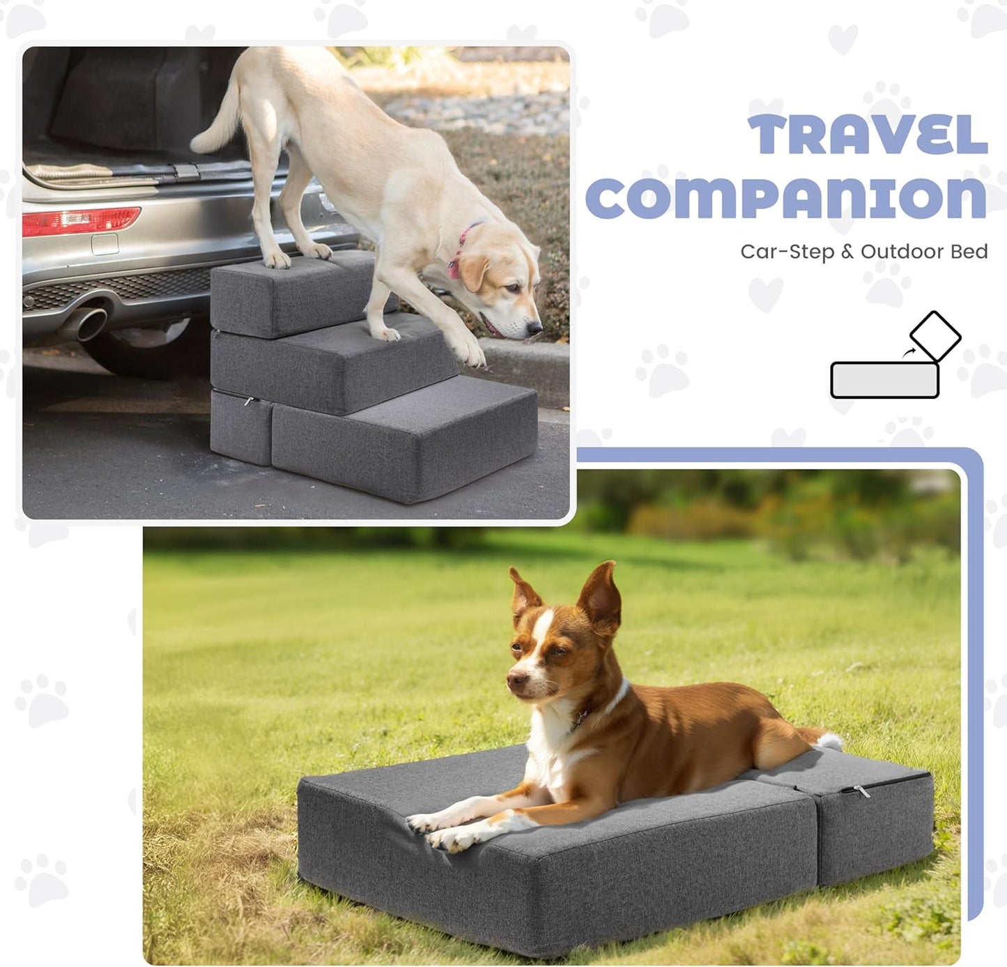 Foldable 18 Inch Wide Dog Stairs for Small Dogs, 12 Inch Height Foam Dog Steps for Bed & Couch, Linen Covered Pet Stairs for Dogs to Get on Bed, Indoor Foam Pet 2 Steps for for Cat and Puppy