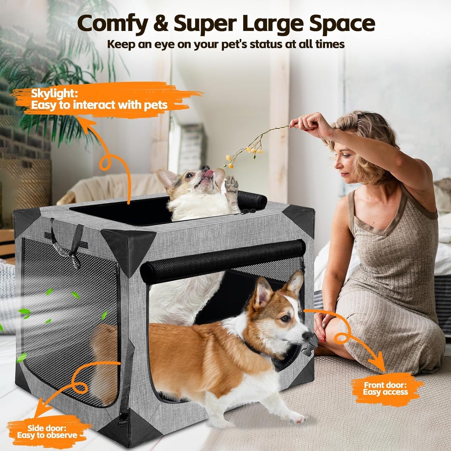 Dog Crate 30x21x21 Inch for Medium Dogs, Portable and Foldable Design Perfect for Travel or Home Use, Dog Kennel with 3-Door