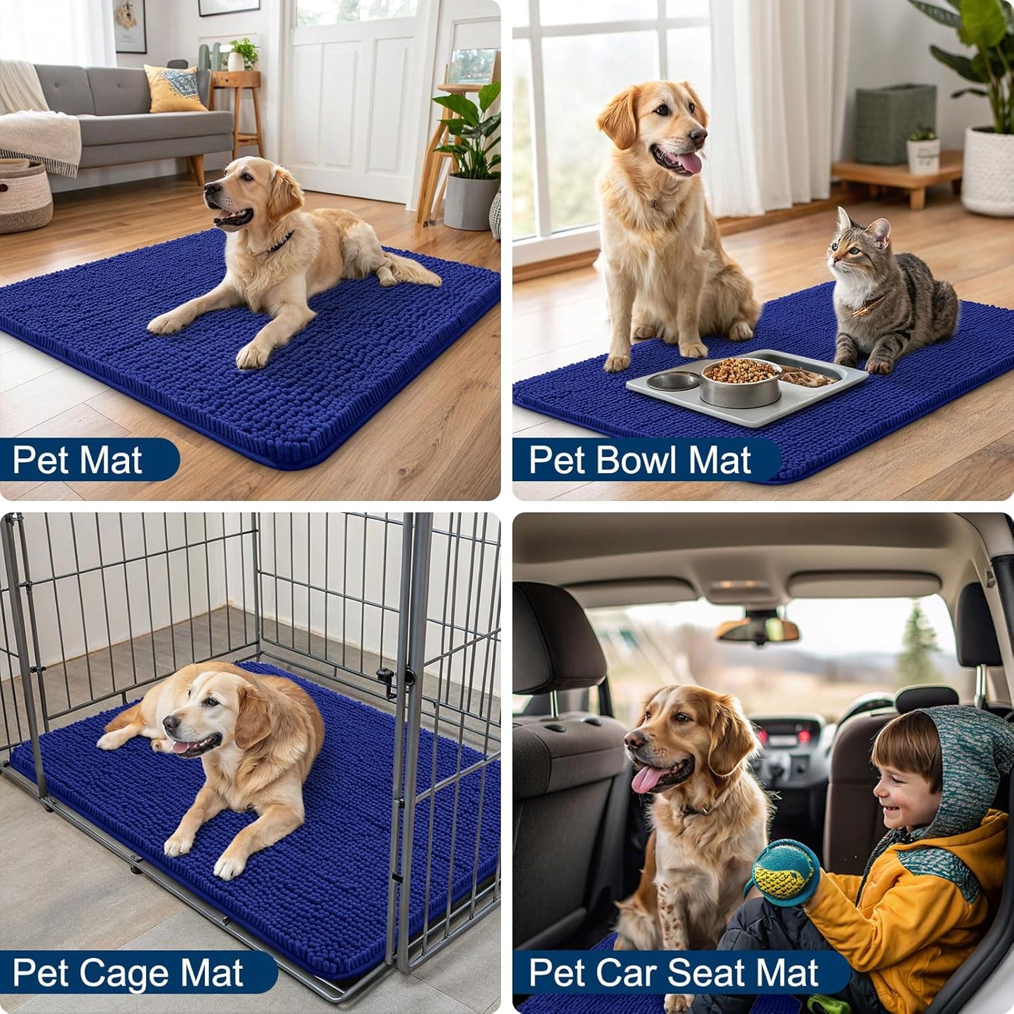 Smiry Dog Door Mat for Muddy Paws 47x32, Absorbs Moisture and Dirt Doormat, Non-Slip Washable Quick Dry Chenille Front Door Mat Indoor Entrance, Entryway Carpet for Inside Floor, Navy Blue