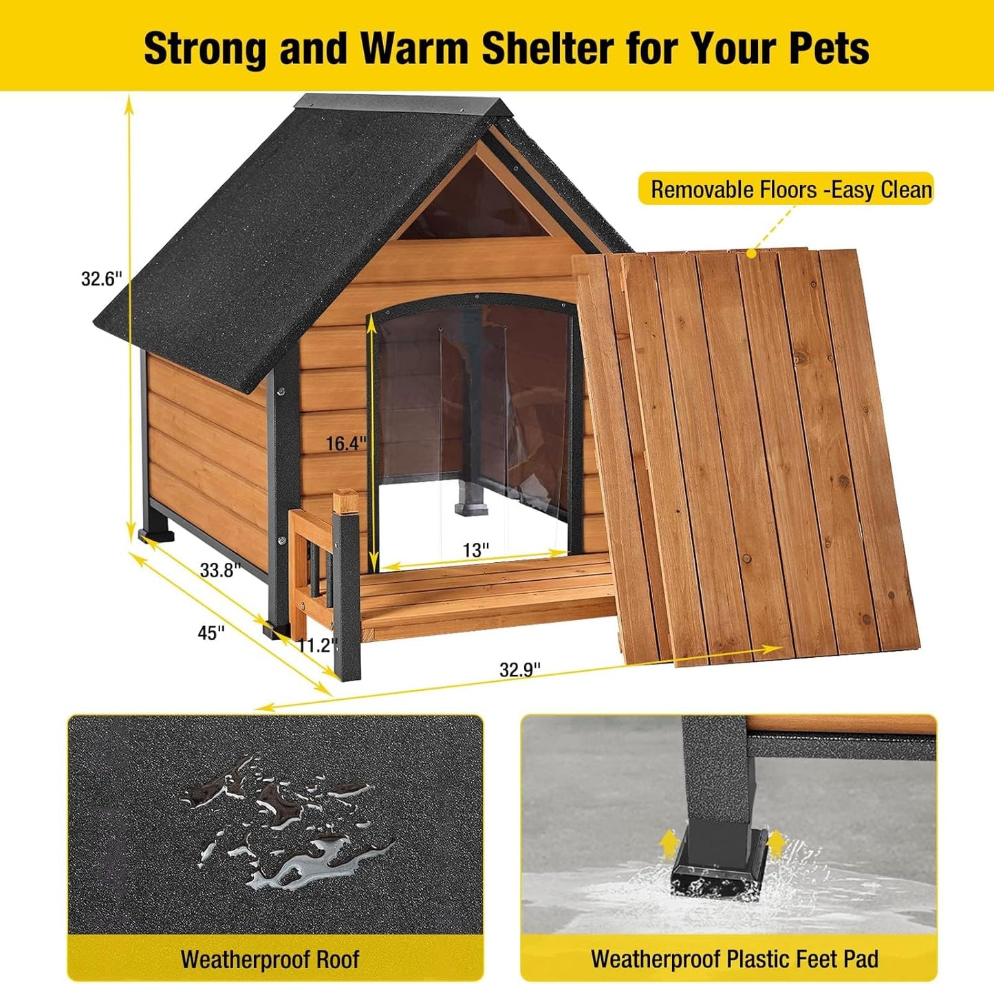 Outdoor Dog House with All-Around Insulated Liner Weatherproof Puppy Shelter Indoor Dog Kennel, Anti-Bite Dog Home for Large Breed with Porch (Brown (Liner), Medium)