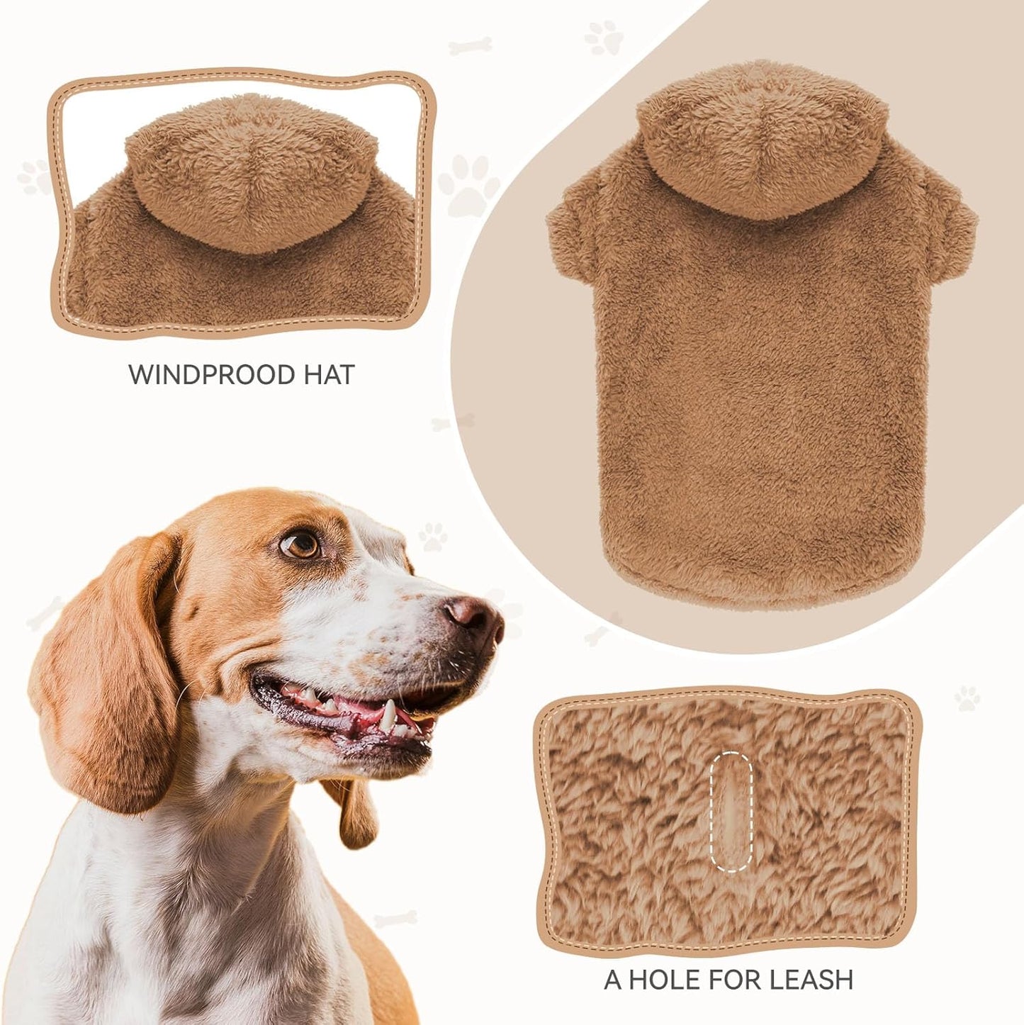 Fuzzy Dog Sweaters for Small Dogs Dog Hoodie Soft Double-Sided Plush Fleece Pet Sweater Pet Clothes Coats Hoodie Sherpa Hooded Sweatshirt(Coffee-S)