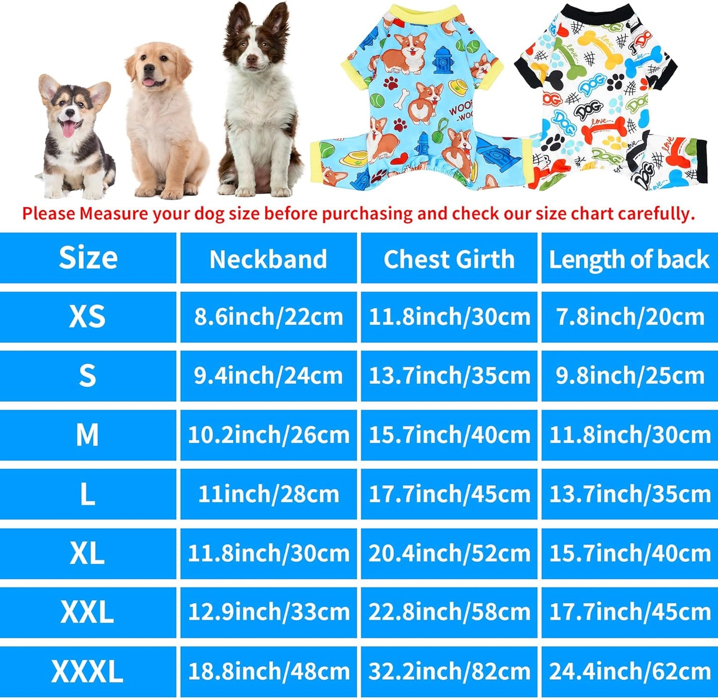2PCS Dog Pajamas for Extral Large Dog Pjs Clothes Puppy Onesies Outfits Pet Jammies Boy Girl Male Female Apparel Soft Strechy Paw Bone Print XL