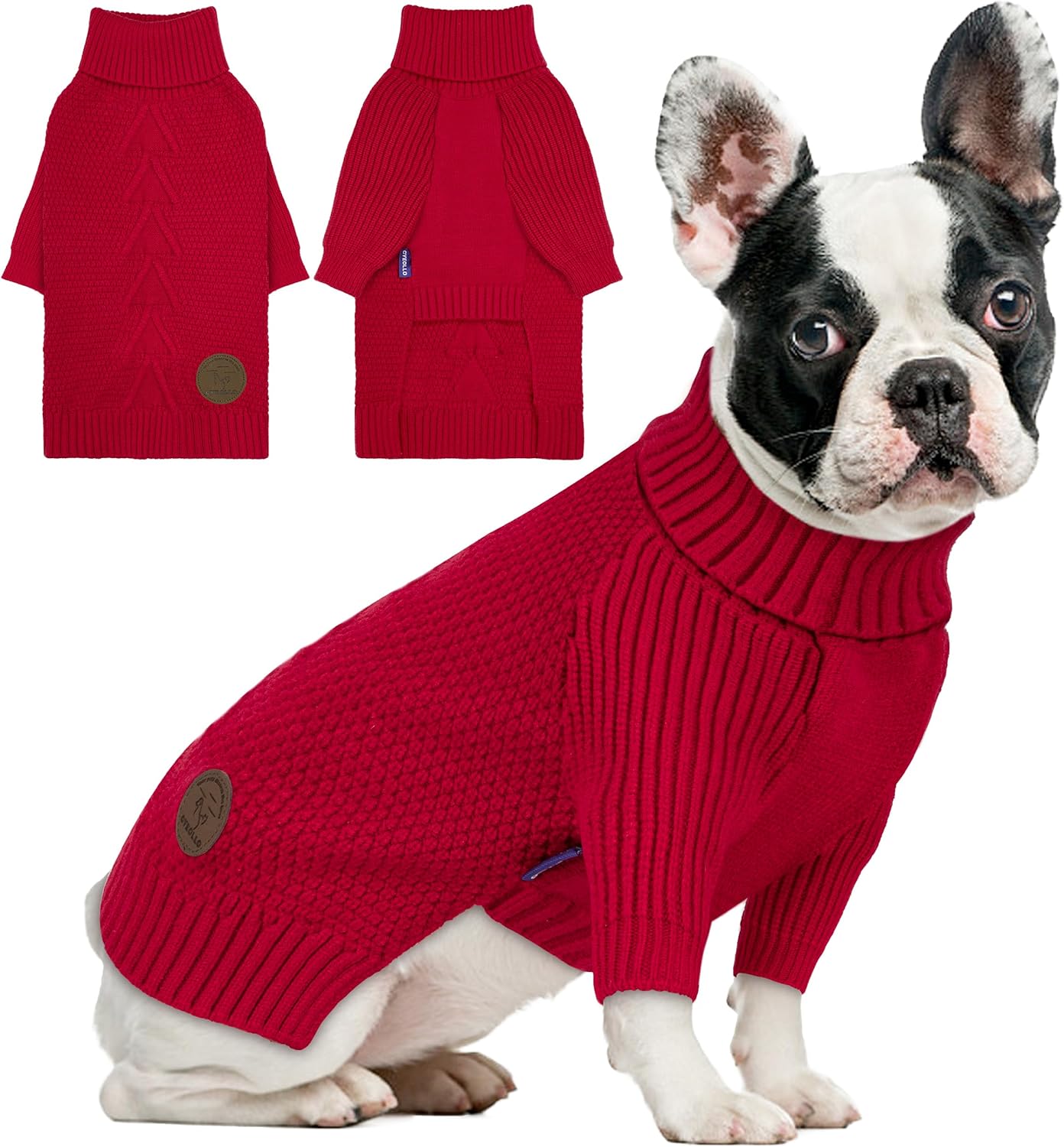 cyeollo Warm Small Dog Sweater, Knit Cold Weather Doggy Sweaters for Small Dogs Girl Pullover Winter Dog Clothes with Turtleneck for Indoor & Outdoor Wear, Red M