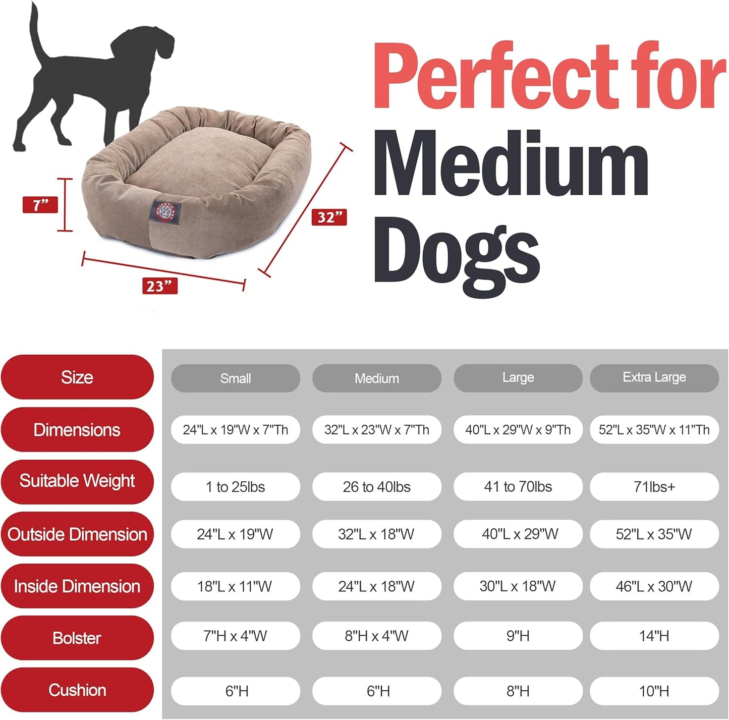 Majestic Pet 32 Inch Micro Velvet Calming Dog Bed Washable 32x23x7 (inch) – Cozy Soft Round Donut Dog Bed with Spine for Head Support - Pet Bed Medium – Pearl
