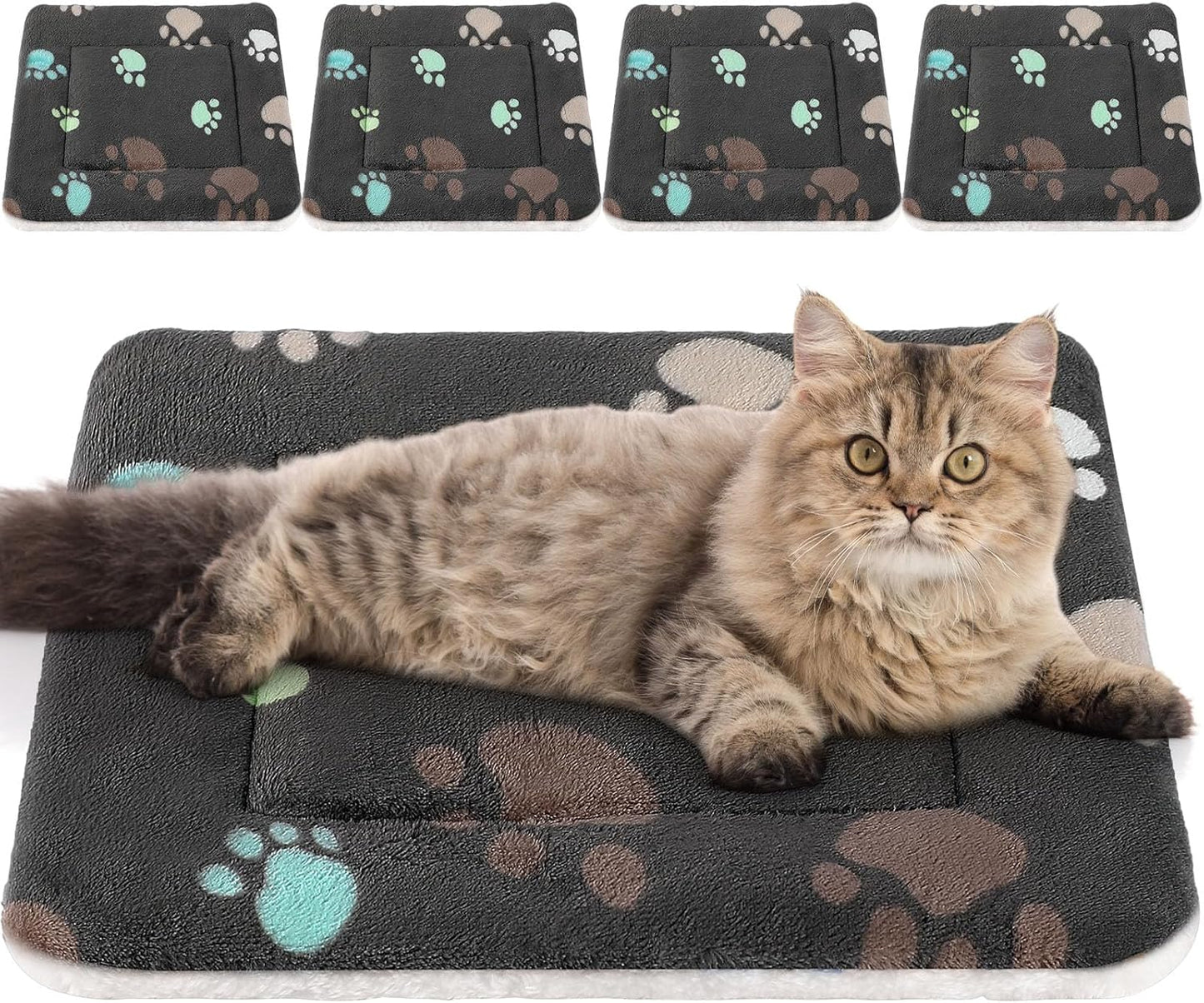 4 Pack Ultra Soft Dog Cat Bed Mat with Cute Prints Reversible Fleece Dog Crate Kennel Pad Cozy Washable Thickened Hamster Guinea Pig Pet Bed Mat for Small Animals(21 x 14 Inches,Black)