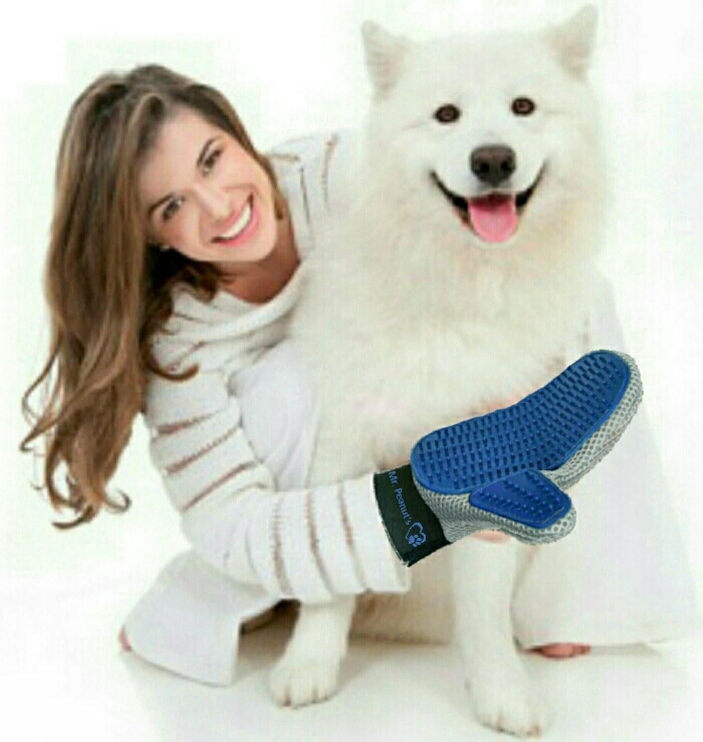 Mr. Peanut’s Pet Grooming Glove – Deshedding Hair Removal Mitt with Gentle Silicone Tips, Adjustable Wrist Strap & Breathable Mesh; Perfect for Dogs, Cats, Rabbits & Small Pets